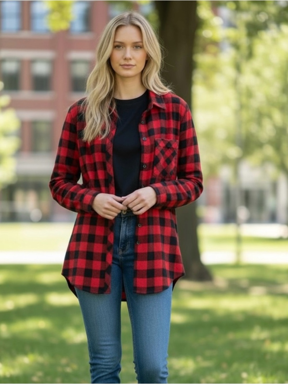J Jill Women 100% Rayon Mixed Plaid Roll Tab Sleeve Button Up Shirt Size Medium